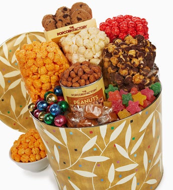 The Popcorn Factory� Leaves on Gold Snack Tin