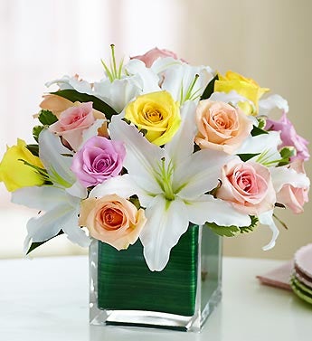 Modern Embrace? Pastel Rose and Lily Cube