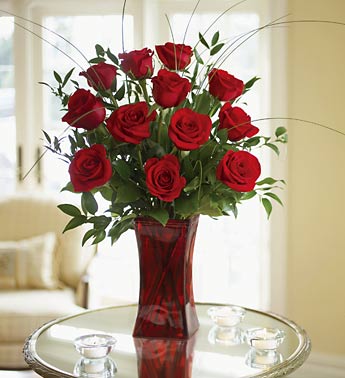 Blooming Love™ 12 Premium Red Roses in Red Vase (Product Code:90846)