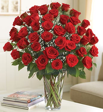 36 roses in glass vase for sympathy