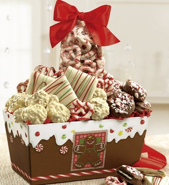 gingerbread basket filled with harry london treats