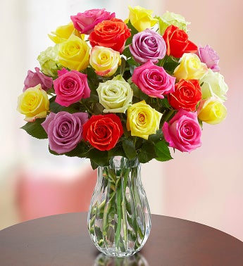 Two Dozen Assorted Roses + Free Vase