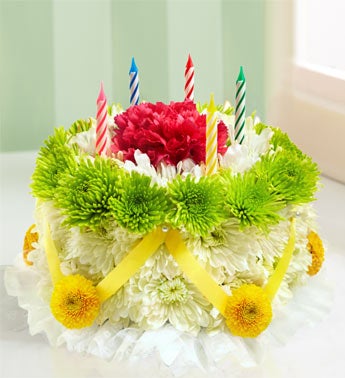 Birthday Cakes Delivered on Birthday Flower Cake     Green And Yellow From 1 800 Flowers Com