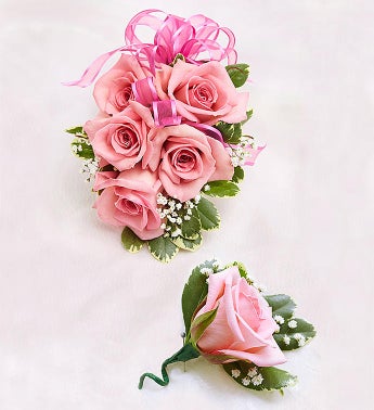 Pink Rose Corsage & Boutonniere