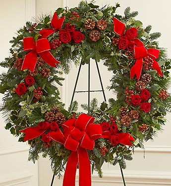 Sympathy Standing Wreath in Christmas Colors
