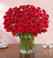 100 Premium Red Roses in a Vase