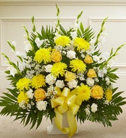 Yellow & White Sympathy Floor Basket